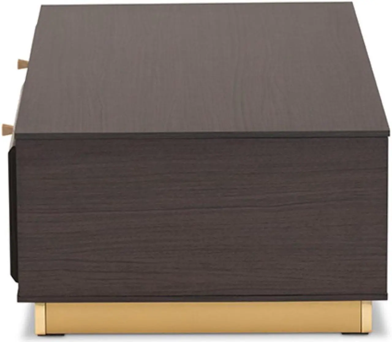 Alt view image 11 of 20 - Baxton Studio Cormac Mid-Century Modern Transitional Dark Brown Finished Wood and Gold Metal 2-Drawer Coffee Table