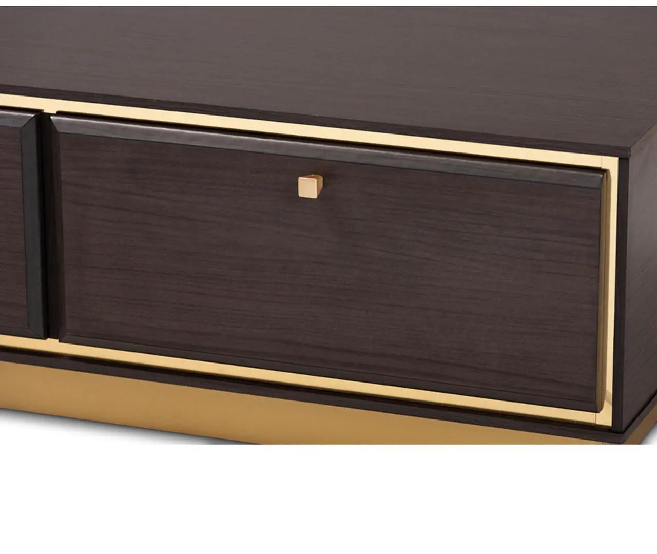 Alt view image 12 of 20 - Baxton Studio Cormac Mid-Century Modern Transitional Dark Brown Finished Wood and Gold Metal 2-Drawer Coffee Table