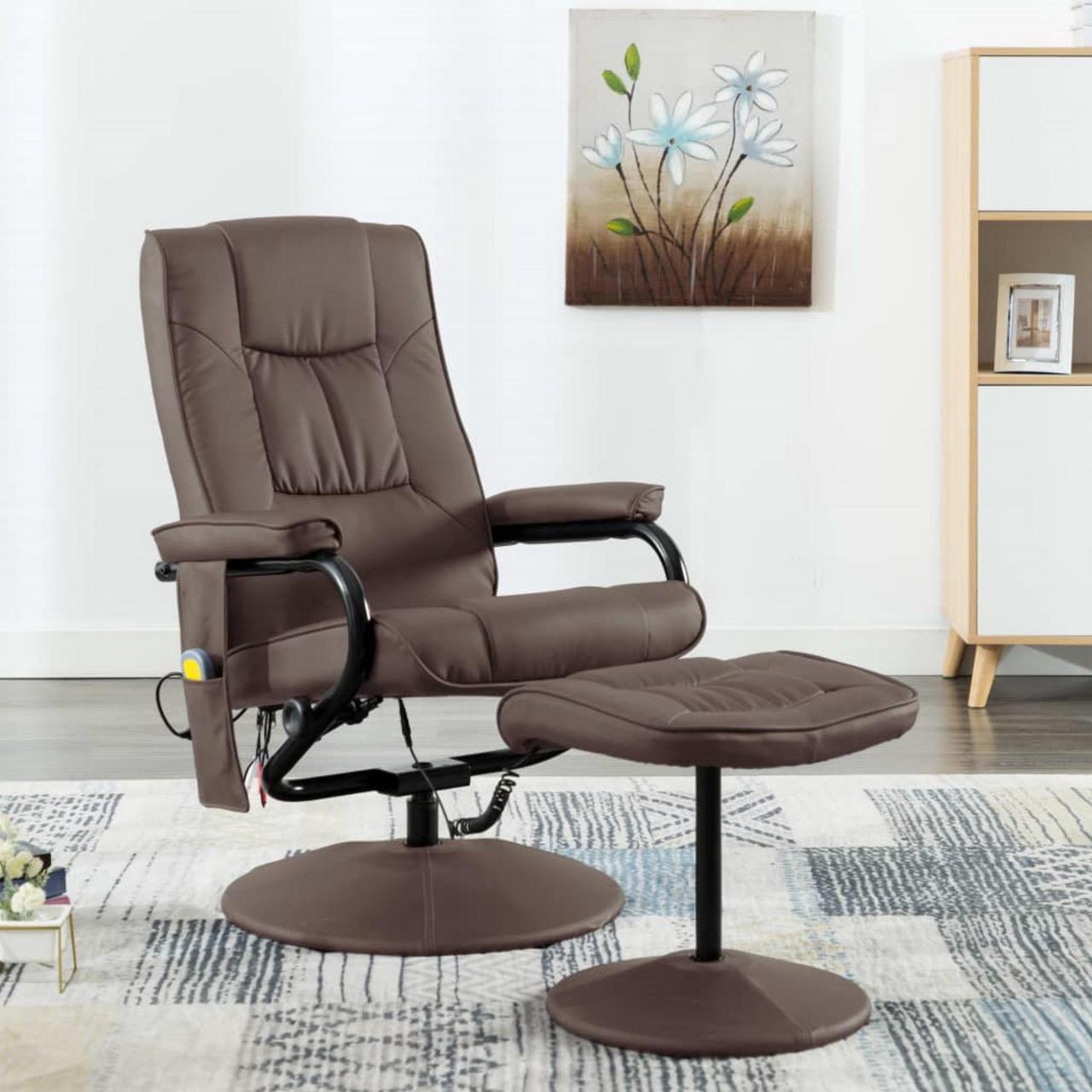 Alt view image 7 of 18 - vidaXL Massage Chair with Foot Stool Brown Faux Leather Living Room Furniture