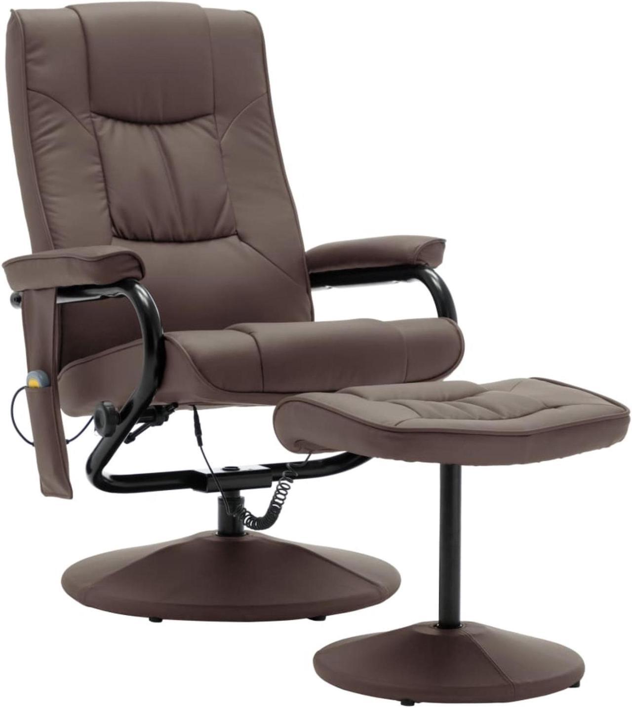 Alt view image 8 of 18 - vidaXL Massage Chair with Foot Stool Brown Faux Leather Living Room Furniture