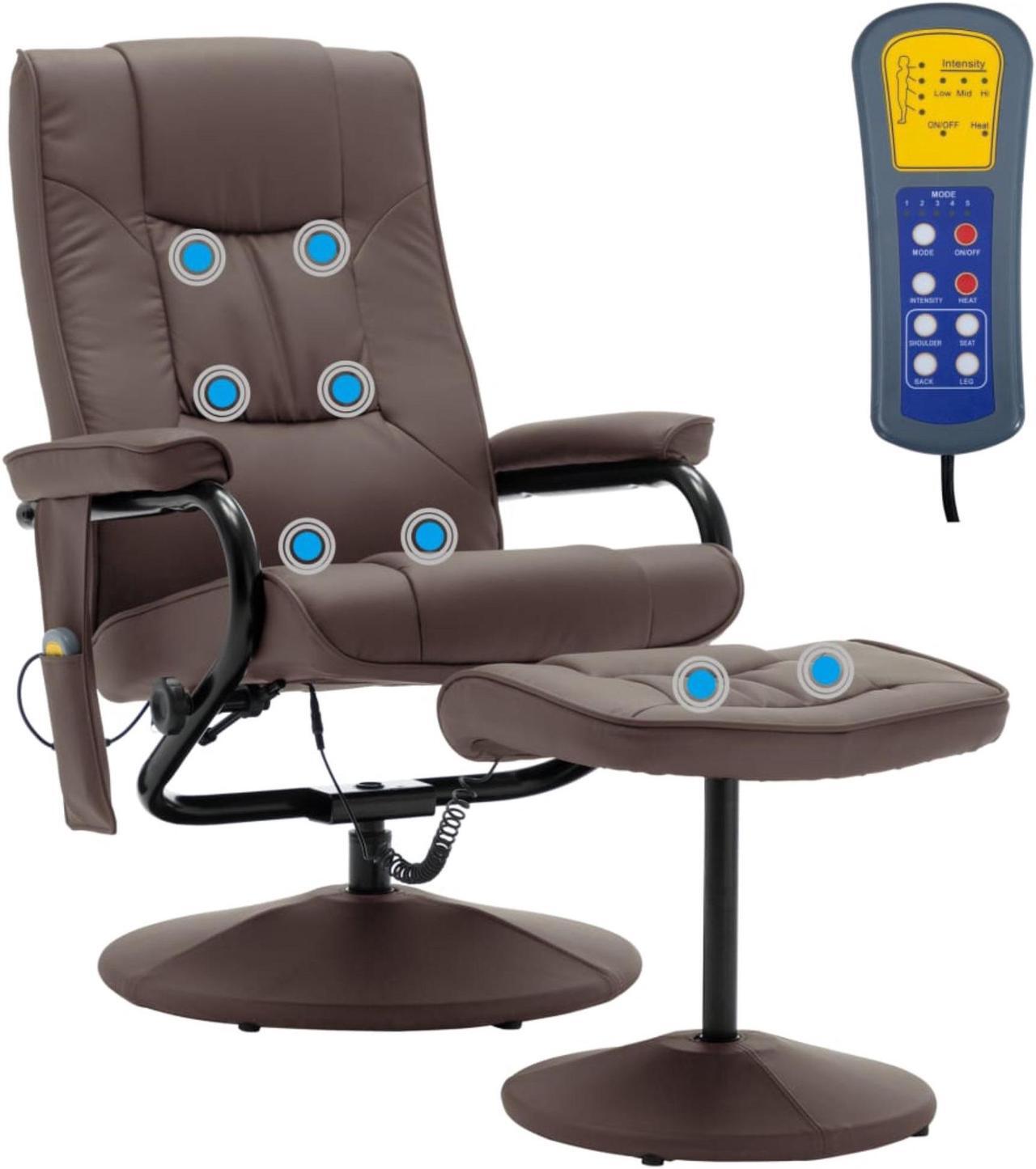 Alt view image 9 of 18 - vidaXL Massage Chair with Foot Stool Brown Faux Leather Living Room Furniture