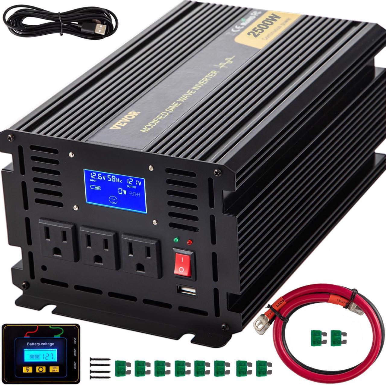 Main image of VEVOR 2500W DC 12V To AC120V Car Power Inverter Modified Sine Wave Converter LCD