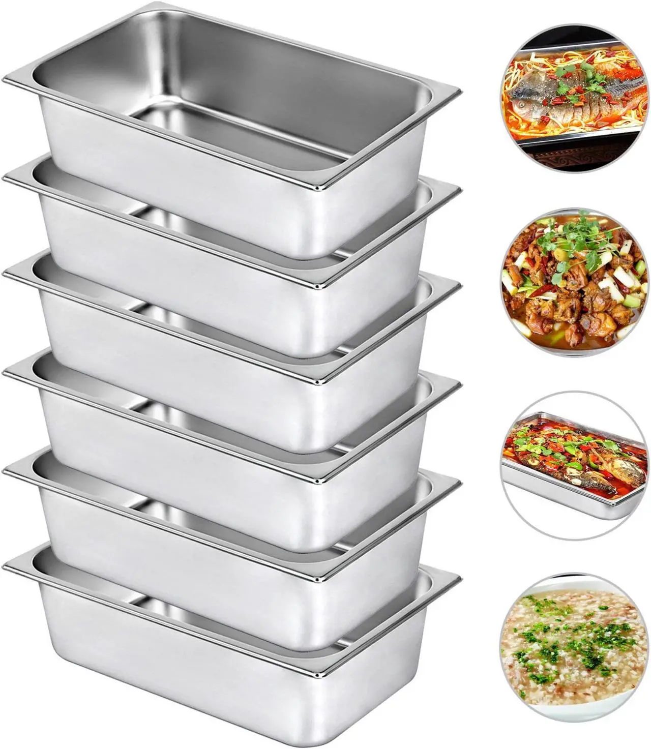 Main image of VEVOR Steam Table Pans Bain-marie 6 Pack Commercial Hotel Buffet Pans Steam Prep Table