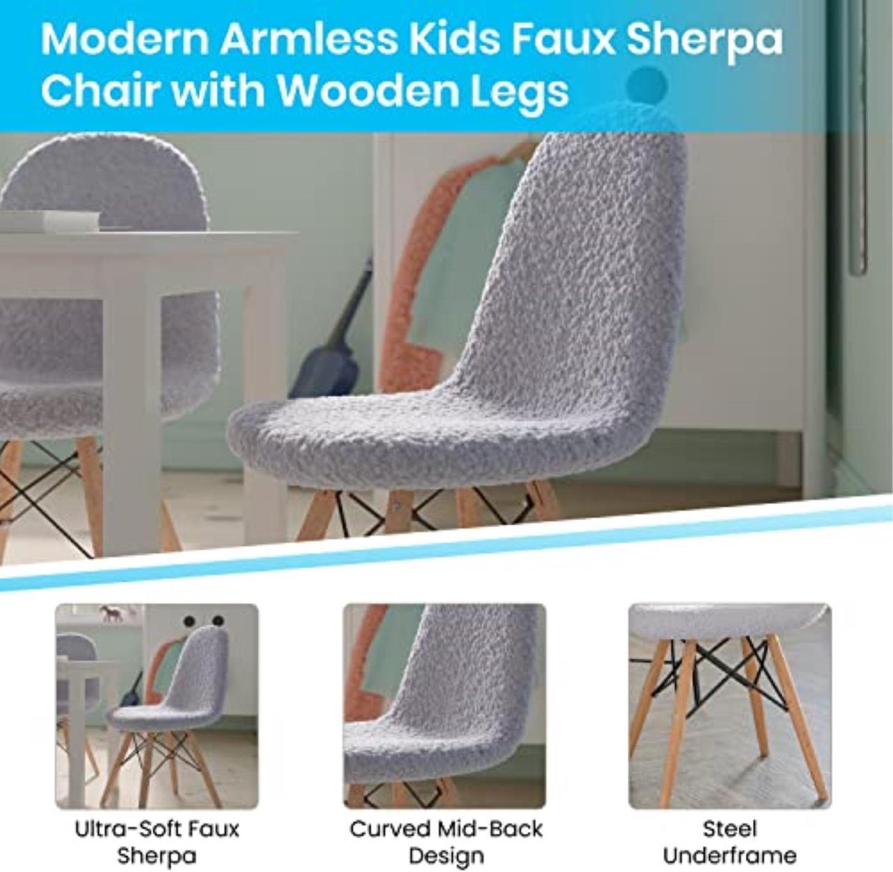 Alt view image 4 of 19 - Zula Kid's Modern Padded Armless Faux Sherpa Accent Chairs with Beechwood Legs in Gray