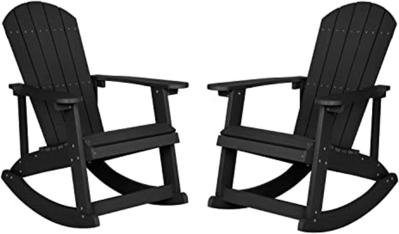 Alt view image 2 of 20 - Savannah All-Weather Poly Resin Wood Adirondack Rocking Chair with Rust Resistant Stainless Steel Hardware in Black - Set of 2