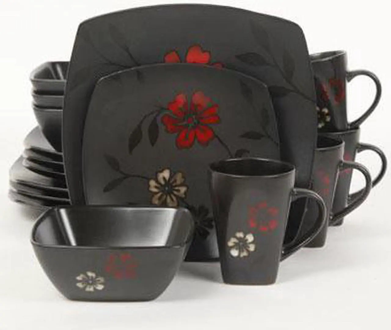 Alt view image 9 of 9 - Gibson Evening Blossom Reactive Glaze Stoneware Dinnerware Set,16 Piece
