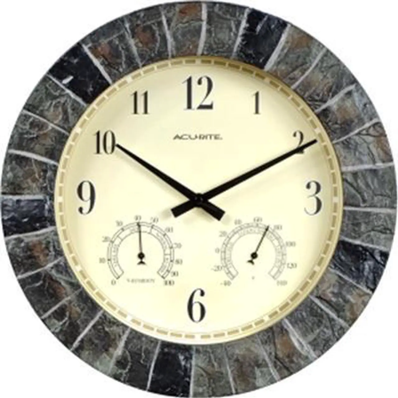 Alt view image 2 of 3 - AcuRite 02418 14-Inch Faux-Slate Indoor/Outdoor Wall Clock with Thermometer, Hygrometer 02418 ACU-RITE