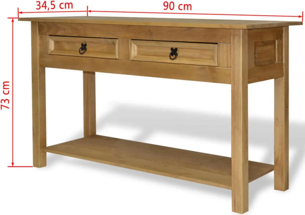 Alt view image 4 of 10 - vidaXL Console Table Mexican Pine Corona Range 35.4"x13.6"x28.7"