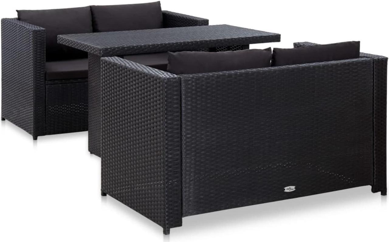 Main image of vidaXL 3 Piece Patio Lounge Set with Cushions Poly Rattan Black