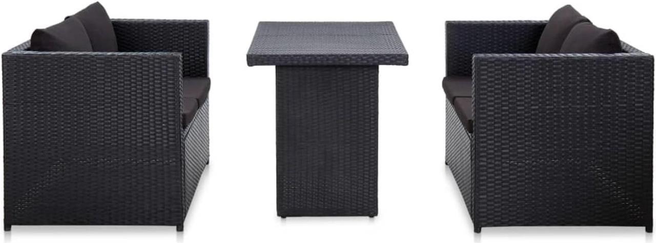 Alt view image 2 of 11 - vidaXL 3 Piece Patio Lounge Set with Cushions Poly Rattan Black