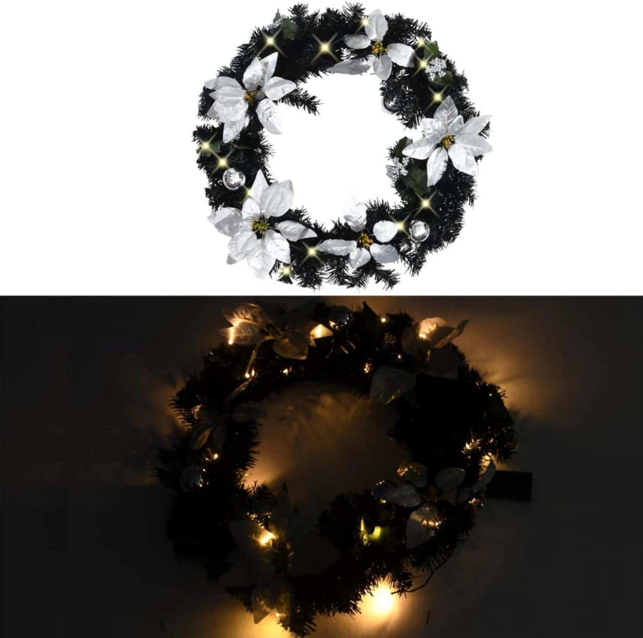 Alt view image 2 of 14 - vidaXL Christmas Wreath with LED Lights Black 23.6" PVC