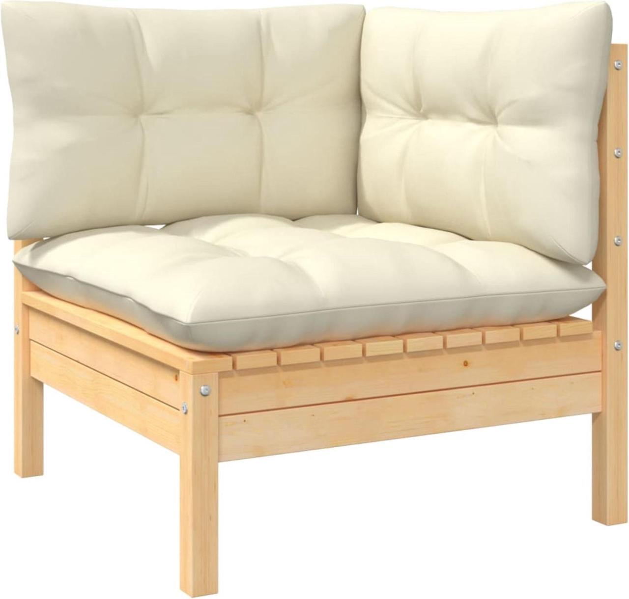 Alt view image 7 of 13 - vidaXL 3 Piece Patio Lounge Set with Cream Cushions Solid Pinewood