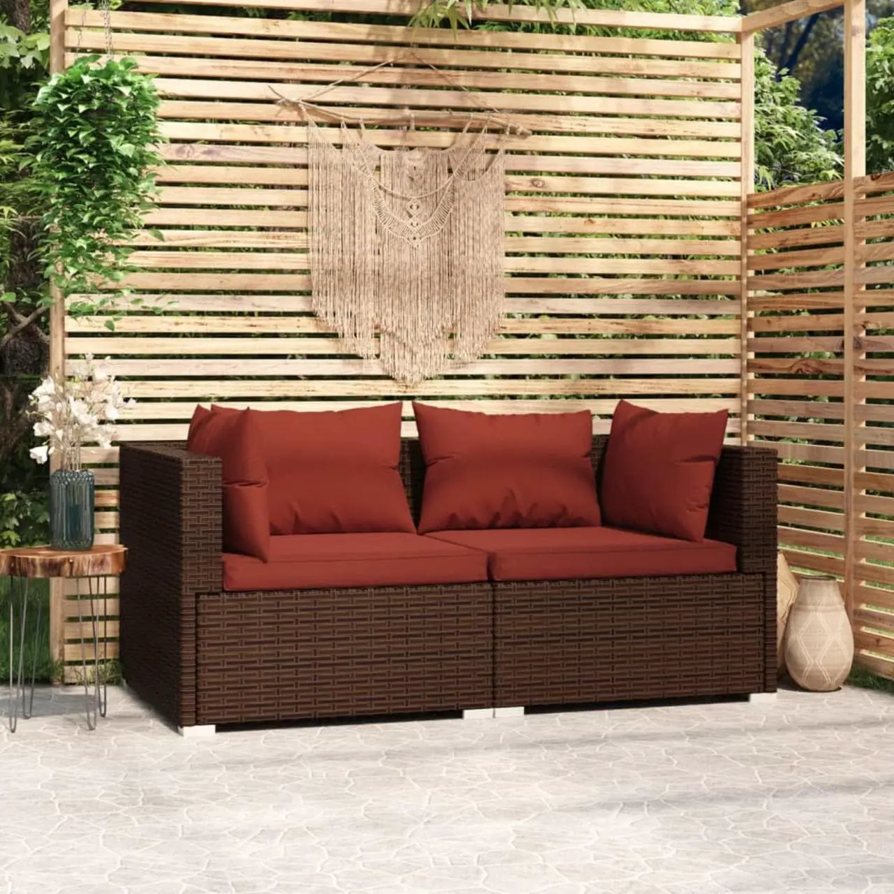 Main image of vidaXL 2-Seater Sofa with Cushions Brown Poly Rattan