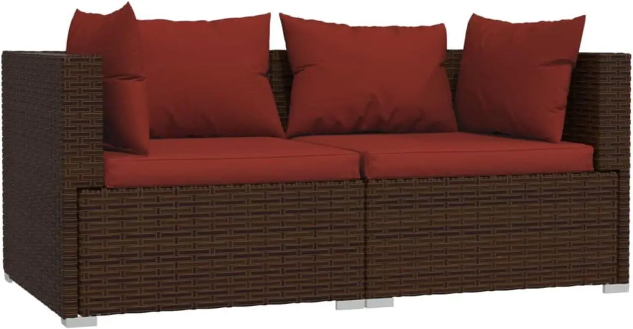 Alt view image 3 of 8 - vidaXL 2-Seater Sofa with Cushions Brown Poly Rattan