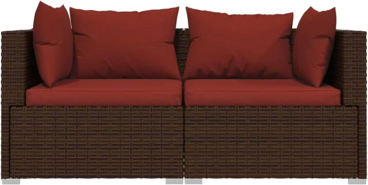 Alt view image 4 of 8 - vidaXL 2-Seater Sofa with Cushions Brown Poly Rattan