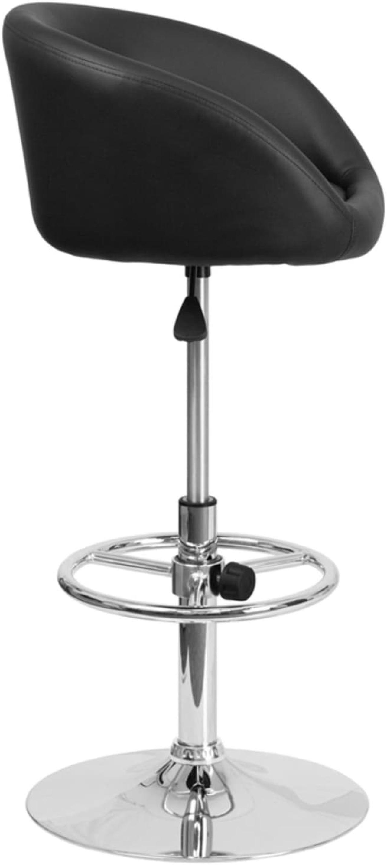 Alt view image 9 of 19 - Contemporary Black Vinyl Adjustable Height Barstool with Barrel Back and Chrome Base