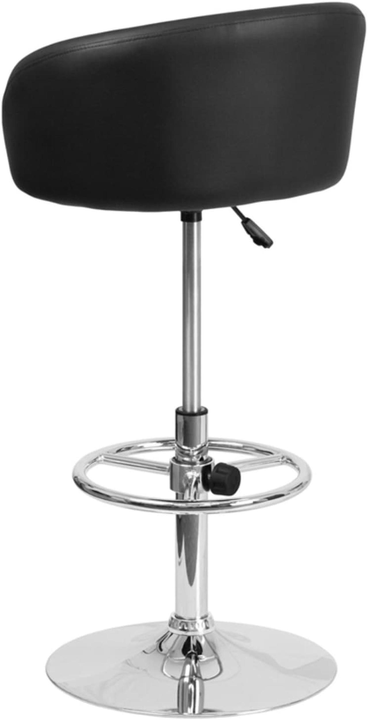 Alt view image 10 of 19 - Contemporary Black Vinyl Adjustable Height Barstool with Barrel Back and Chrome Base