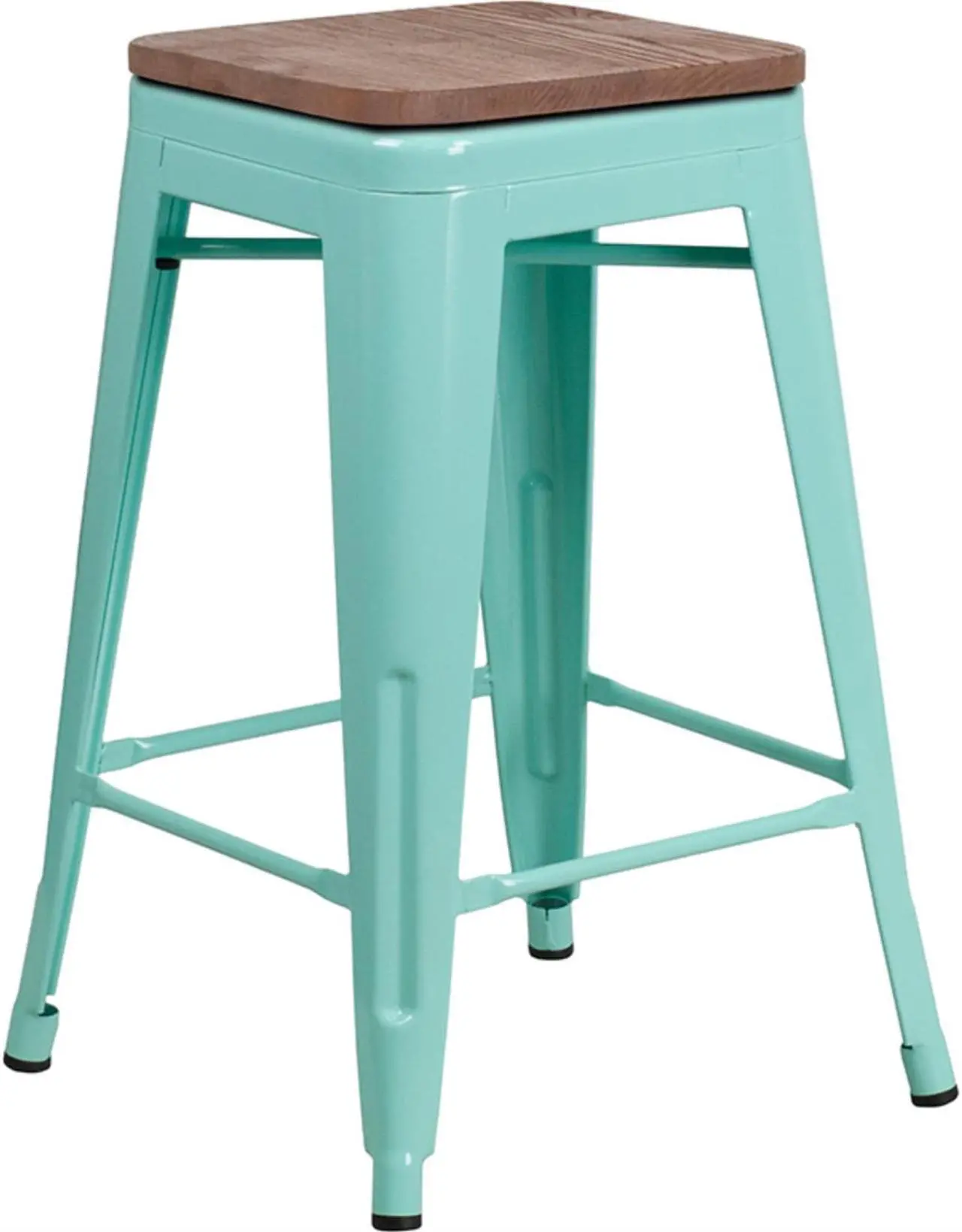 Alt view image 8 of 8 - 24" High Backless Mint Green Counter Height Stool with Square Wood Seat