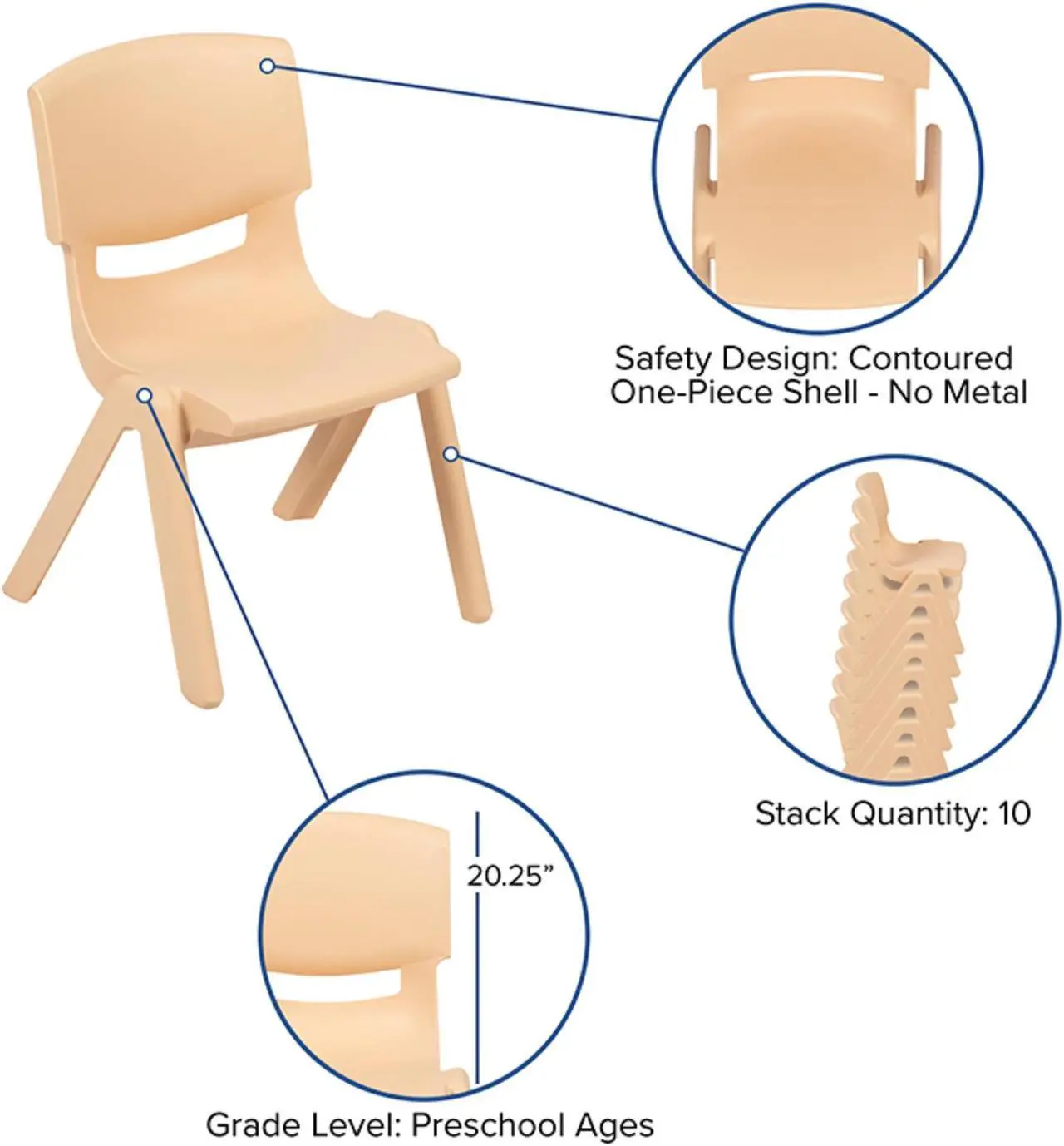 Alt view image 10 of 18 - 4 Pack Plastic Stackable School Chairs with 10.5" Seat Height, Assorted Colors