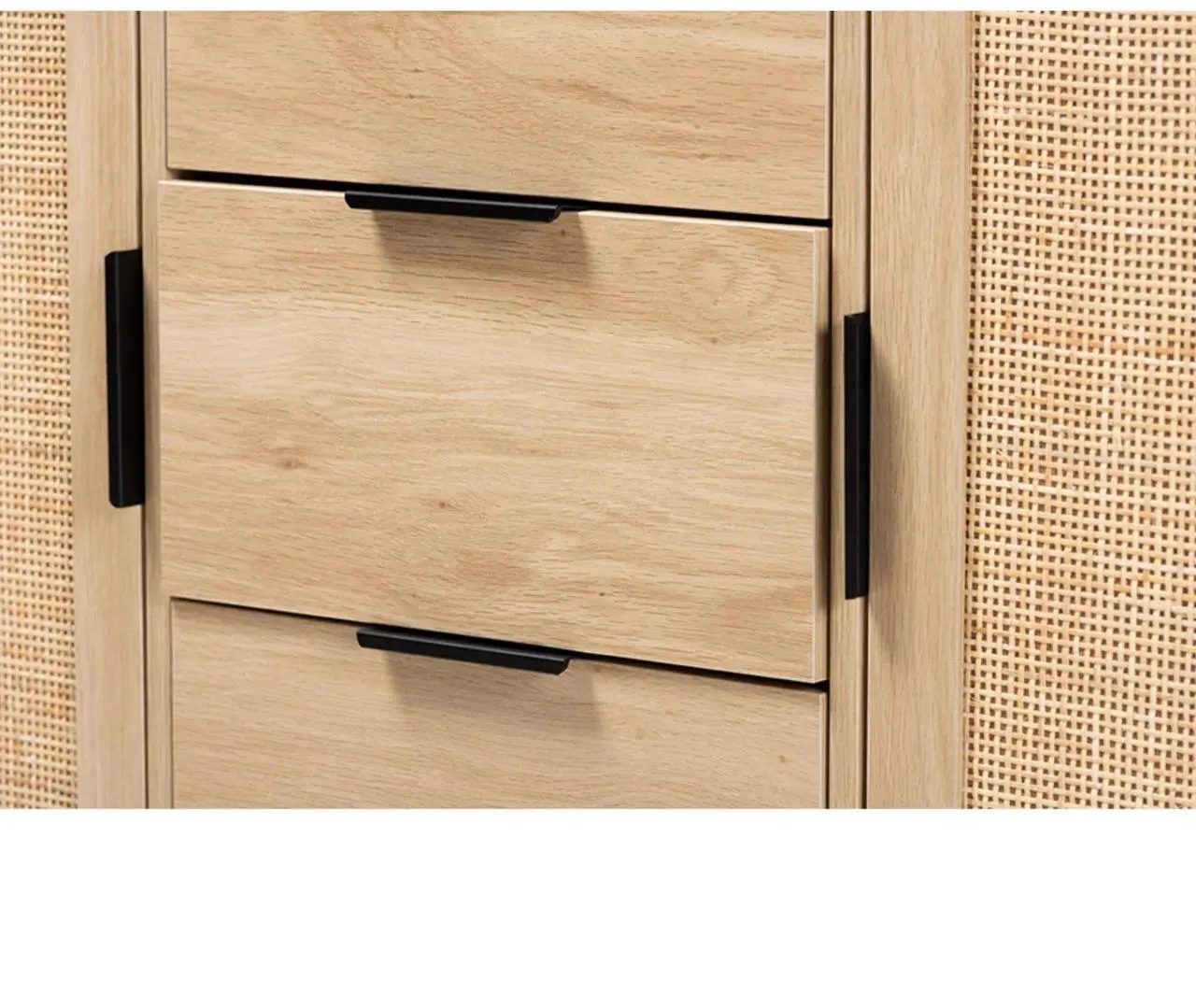 Alt view image 12 of 20 - Baxton Studio Harrison Mid-Century Modern Natural Brown Finished Wood and Natural Rattan 3-Drawer Sideboard