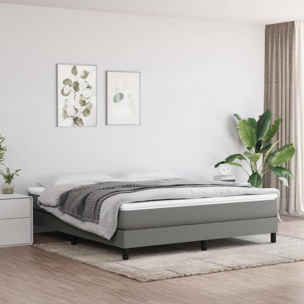 Alt view image 7 of 16 - vidaXL Bed Frame Upholstered Bedroom Furniture Dark Gray 76"x79.9" King Fabric