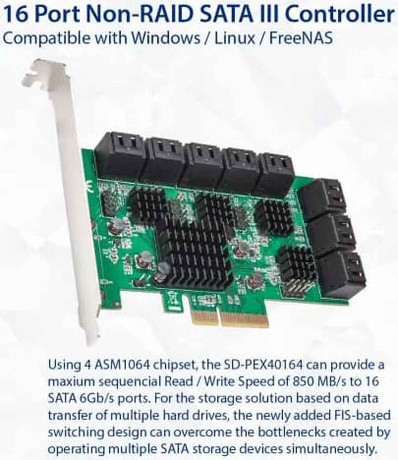 Alt view image 8 of 11 - 16 Port SATA III PCIe x4 (x2 Bandwidth) NON-RAID Expansion Card