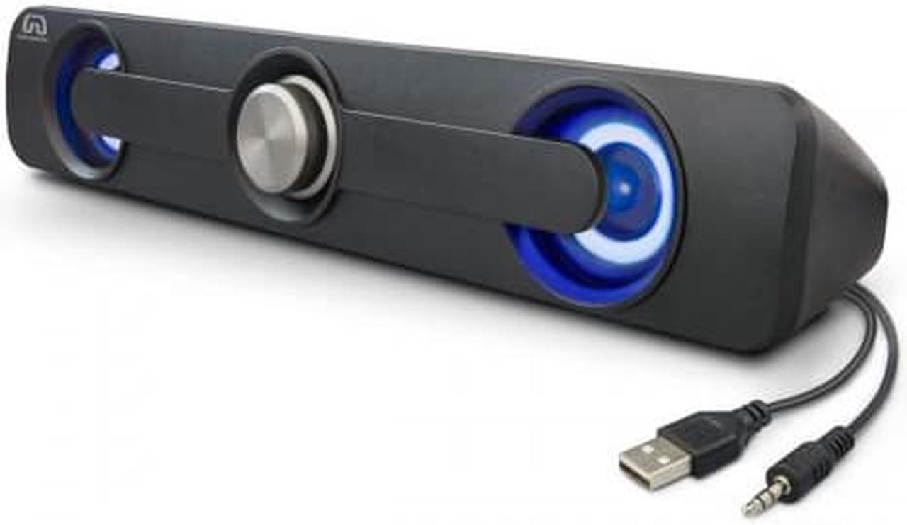 Alt view image 8 of 15 - Desktop Compact USB Powered Wired Multimedia Mini Stereo Sound Bar 3.5mm Audio Jack Blue LED 2.5 Watts