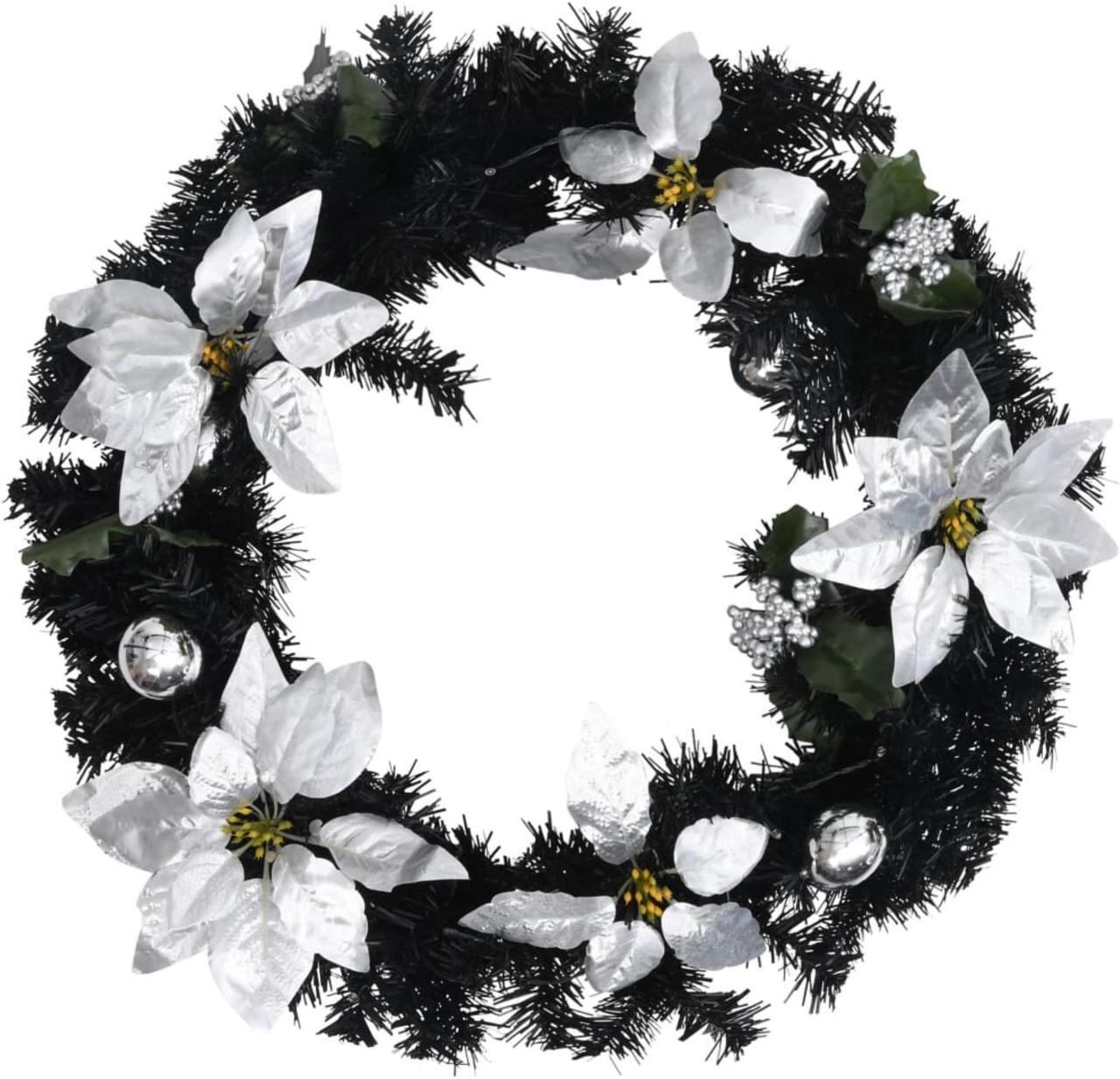 Alt view image 3 of 14 - vidaXL Christmas Wreath with LED Lights Black 23.6" PVC