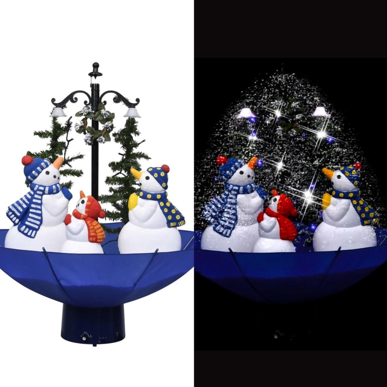 Alt view image 11 of 14 - vidaXL Snowing Christmas Tree Artificial Xmas Tree with Umbrella Base Blue PVC