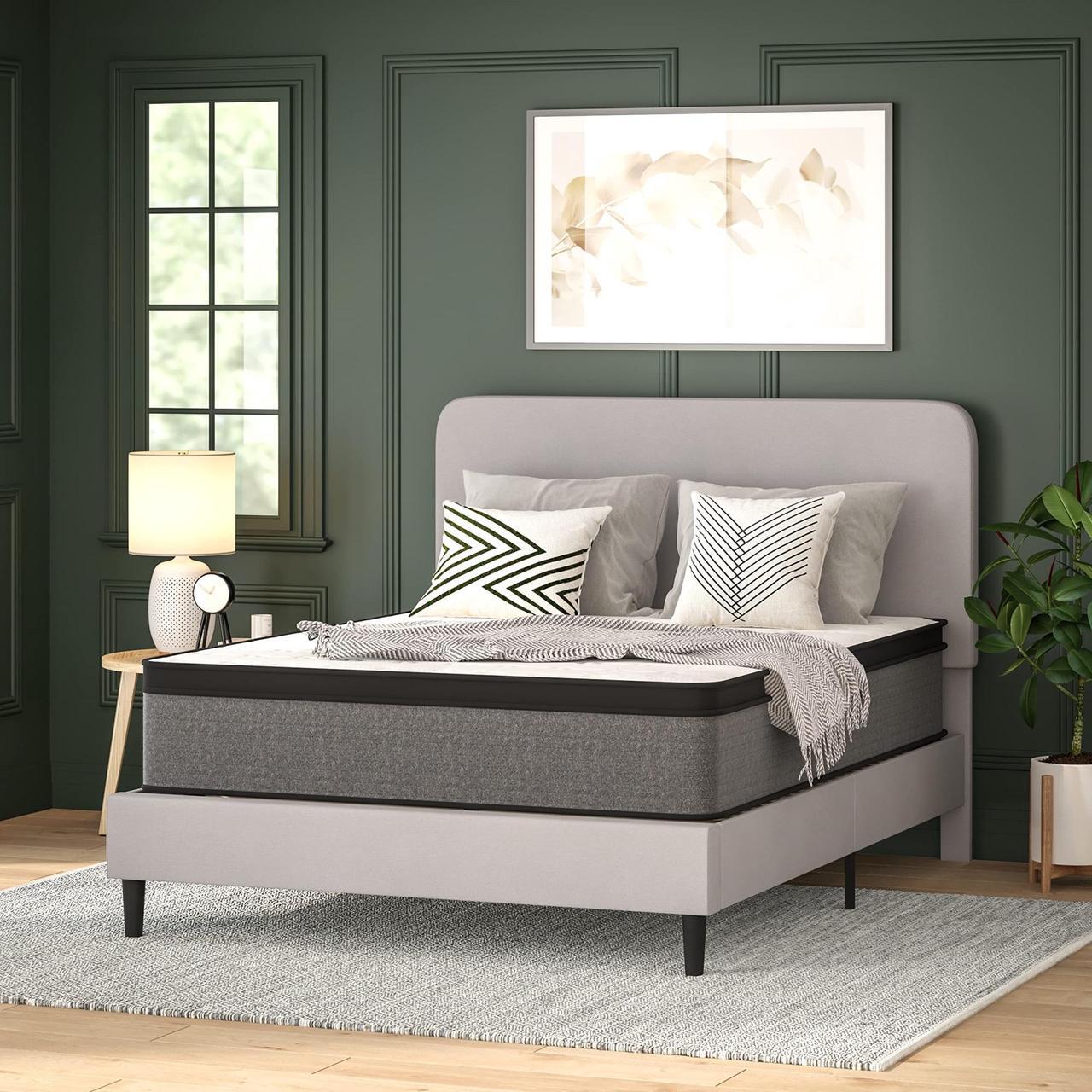 Alt view image 2 of 12 - Capri Comfortable Sleep Euro Pillow Top 13 Inch CertiPUR-US Certified Hybrid Pocket Spring Mattress, Supportive Relief, Mattress in a Box, Queen