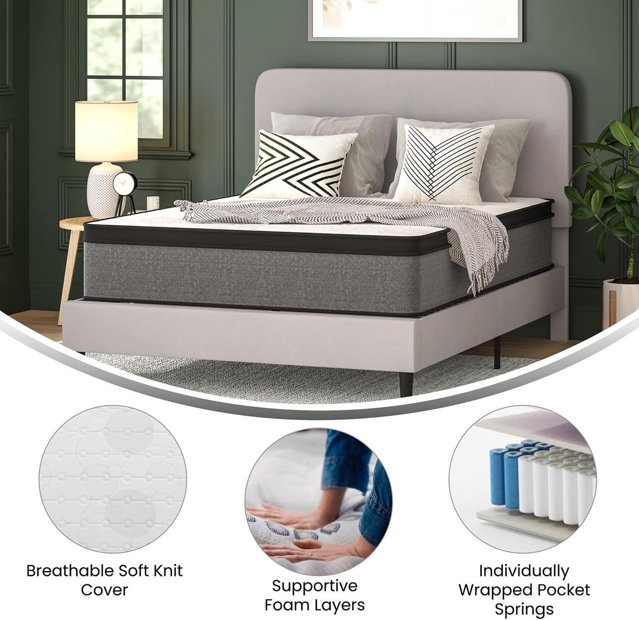 Alt view image 3 of 12 - Capri Comfortable Sleep Euro Pillow Top 13 Inch CertiPUR-US Certified Hybrid Pocket Spring Mattress, Supportive Relief, Mattress in a Box, Queen
