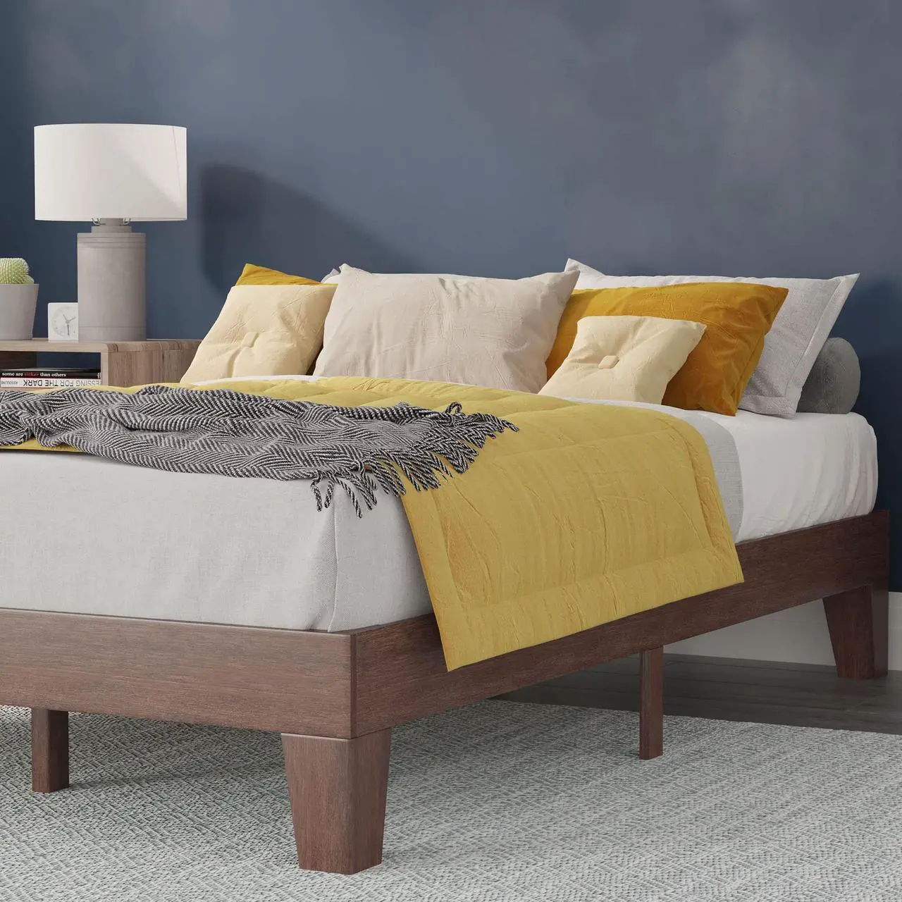 Alt view image 17 of 20 - Evelyn Walnut Finish Solid Wood Full Platform Bed, No Box Spring Required