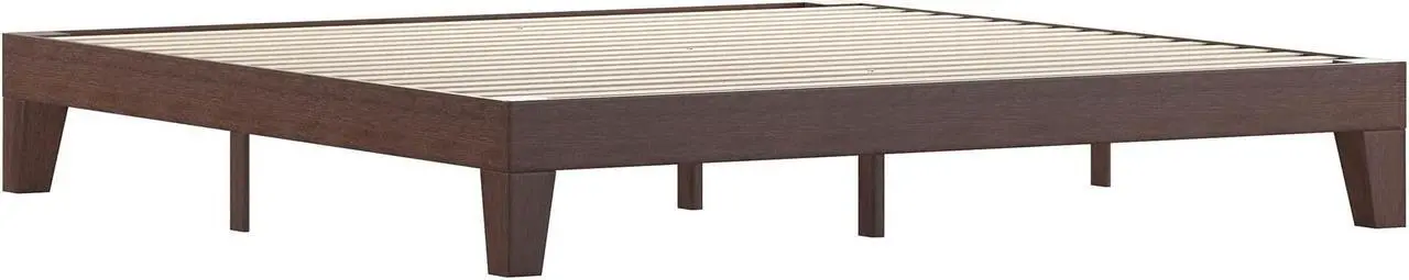 Alt view image 15 of 20 - Evelyn Walnut Finish Solid Wood King Platform Bed, No Box Spring Required