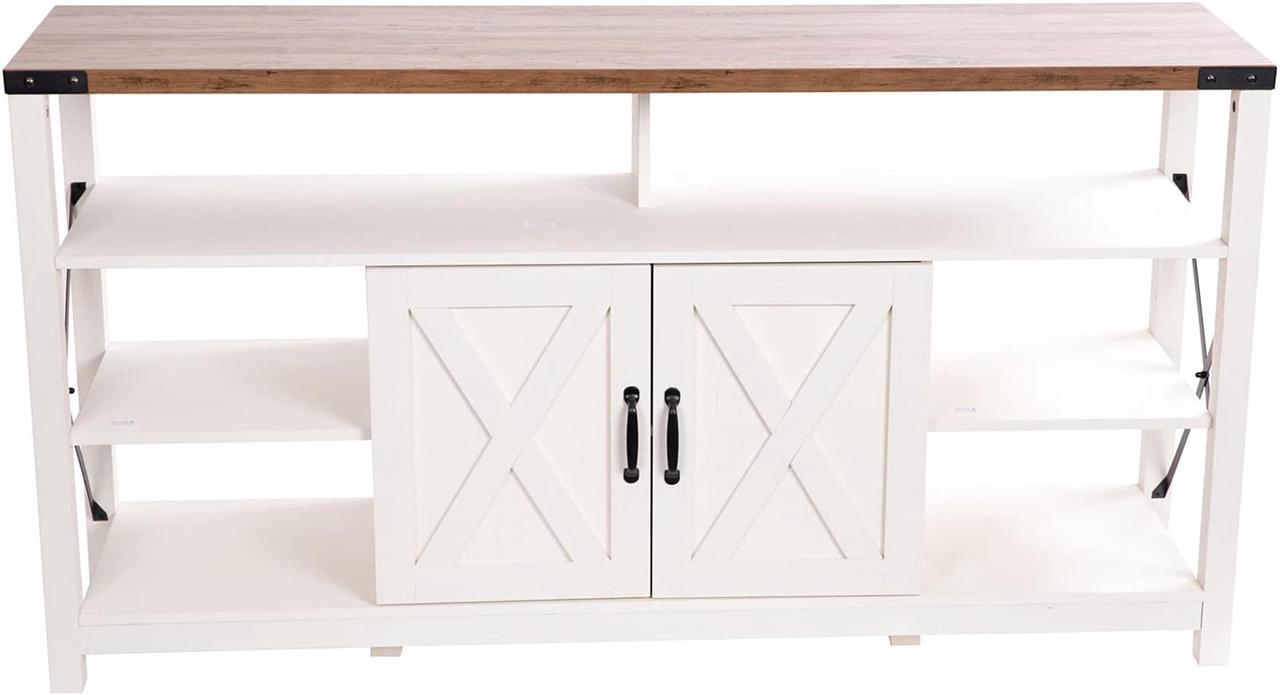 Main image of Wyatt 60" Modern Farmhouse Tall TV Stand with Storage Cabinets and Shelves for TV's up to 60", White/Rustic Oak