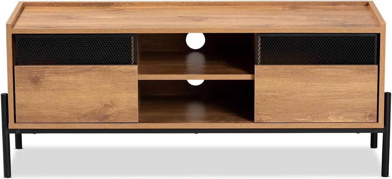 Alt view image 10 of 20 - Baxton Studio Tasman Modern and Contemporary Industrial Natural Brown Finished Wood and Black Metal 2-Door TV Stand