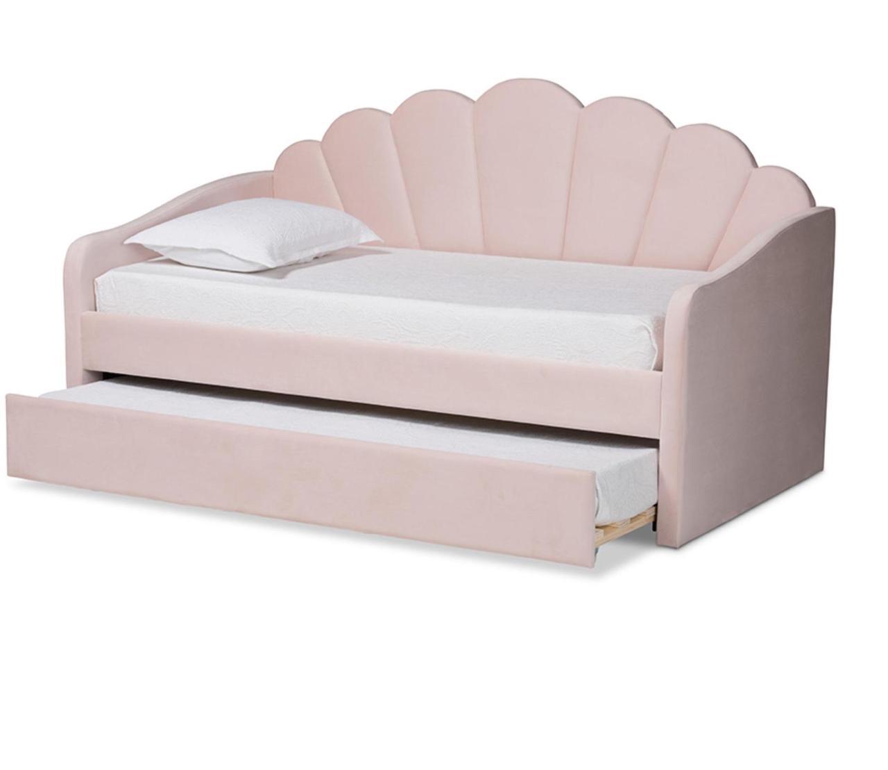 Alt view image 2 of 10 - Baxton Studio Timila Modern and Contemporary Light Pink Velvet Fabric Upholstered Twin Size Daybed with Trundle