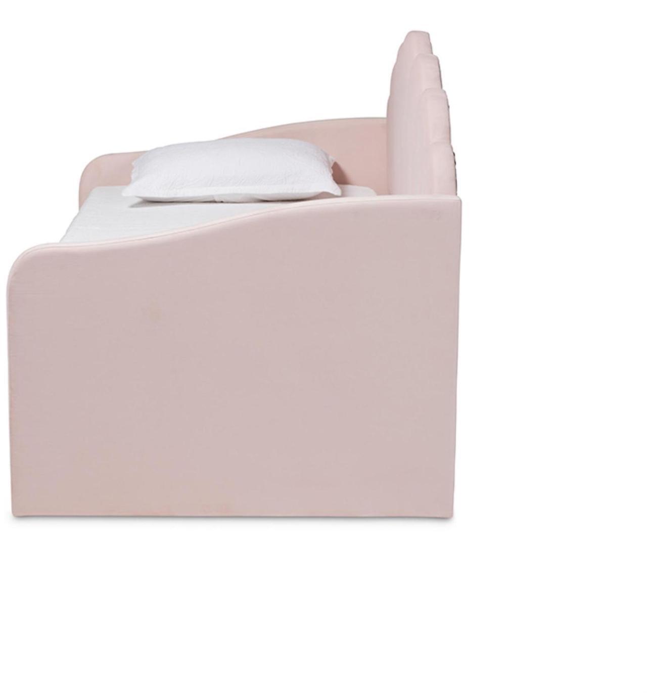 Alt view image 3 of 10 - Baxton Studio Timila Modern and Contemporary Light Pink Velvet Fabric Upholstered Twin Size Daybed with Trundle