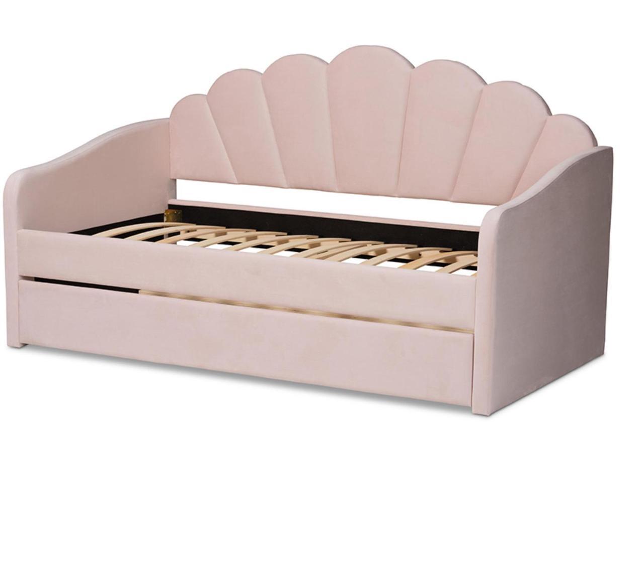 Alt view image 4 of 10 - Baxton Studio Timila Modern and Contemporary Light Pink Velvet Fabric Upholstered Twin Size Daybed with Trundle