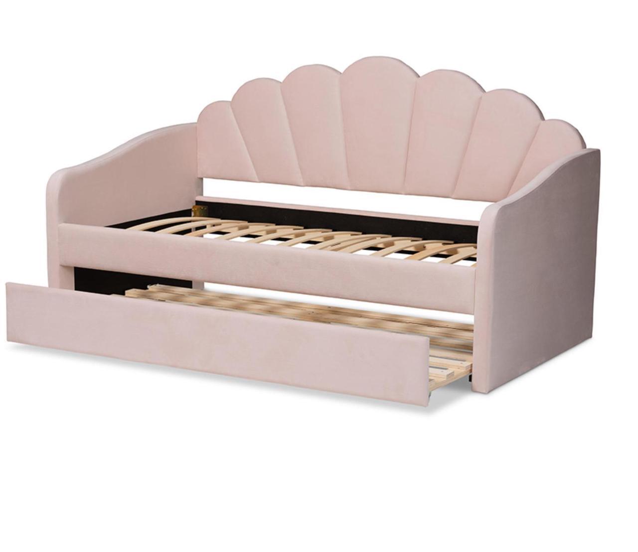 Alt view image 5 of 10 - Baxton Studio Timila Modern and Contemporary Light Pink Velvet Fabric Upholstered Twin Size Daybed with Trundle