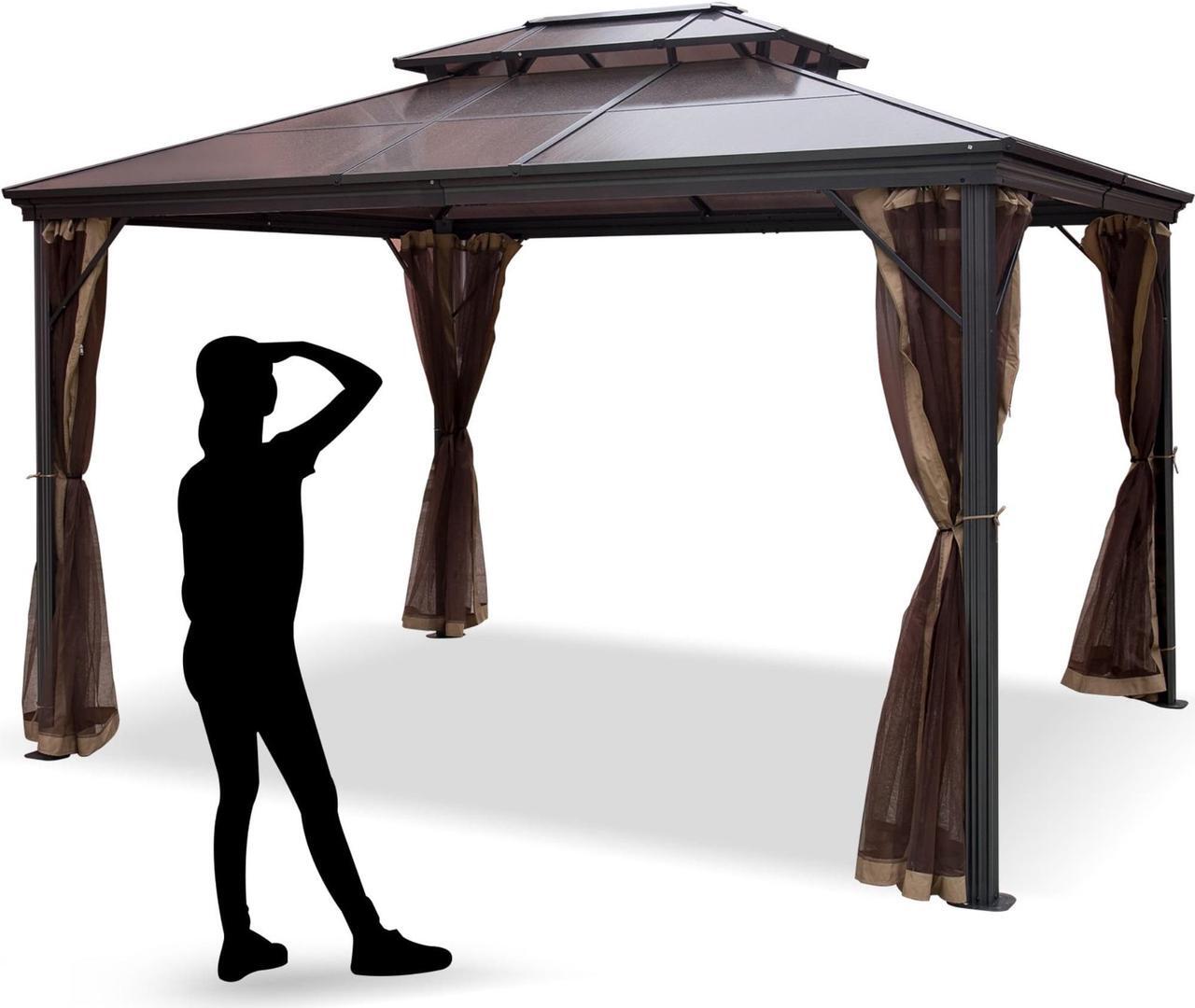 Main image of VEVOR Patio Gazebo Canopy Hardtop With Mosquito Netting 10x10 Ft Outdoor Gazebo Canopy