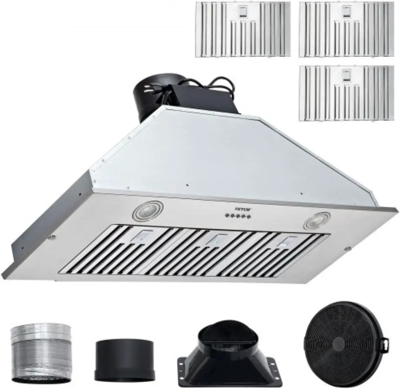 Main image of VEVOR Insert Range Hood, 800CFM 3-Speed, 36 Inch Stainless Steel Built-in Kitchen Vent with Push Button Control LED Lights Baffle Filters, Ducted/Ductless Convertible, ETL Listed