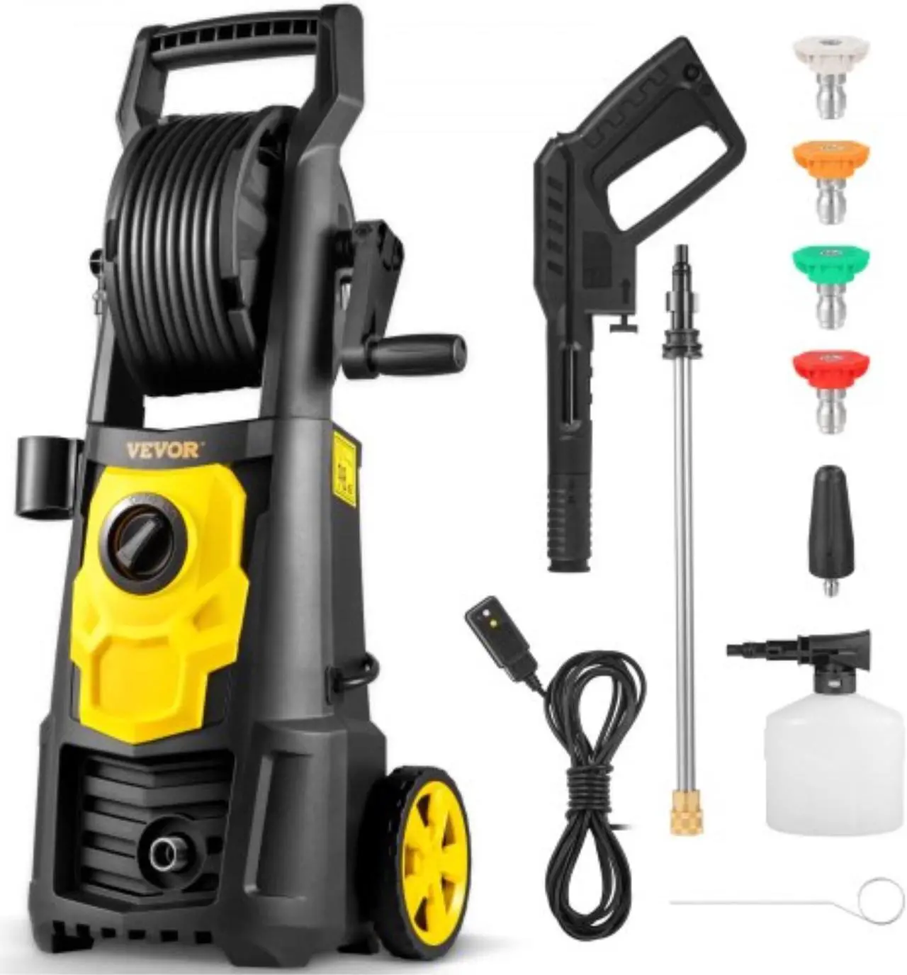 Main image of VEVOR Electric Pressure Washer, 2000 PSI, Max 1.65 GPM Power Washer w/ 30 ft Hose & Reel, 5 Quick Connect Nozzles, Foam Cannon, Portable to Clean Patios, Cars, Fences, Driveways, ETL Listed