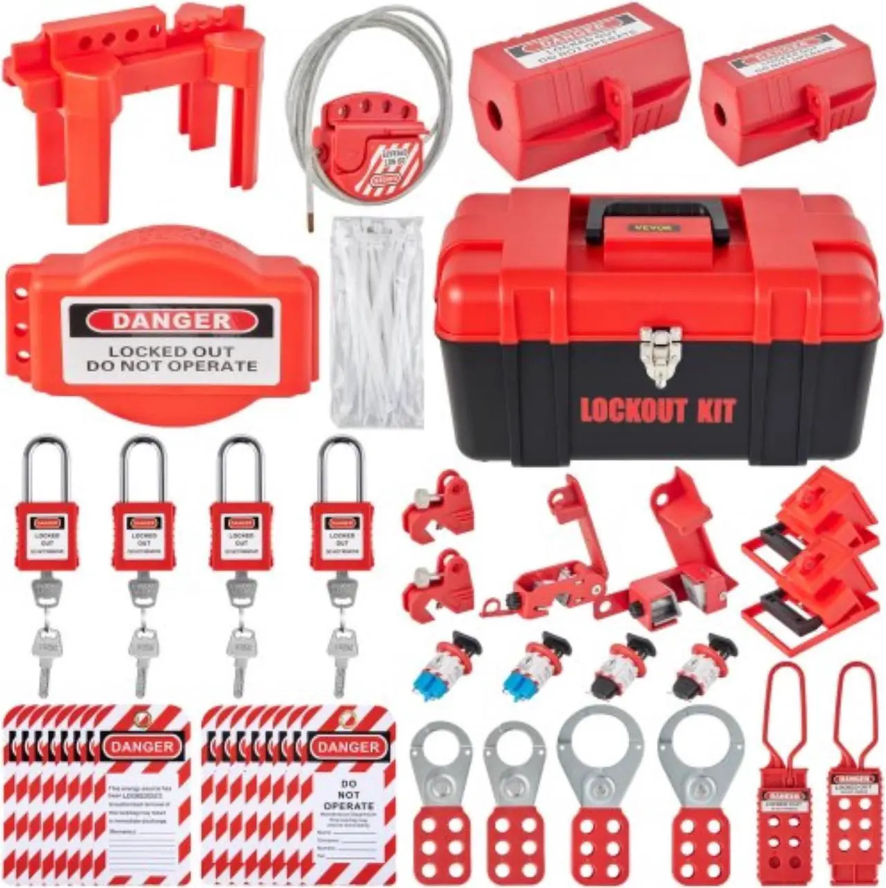 Main image of VEVOR 42 PCS Lockout Tagout Kits, Electrical Safety Loto Kit Includes Padlocks, 5 Kinds of Lockouts, Hasps, Tags & Ties, Box, Lockout Safety Tools for Electrical Risk Removal in Industrial, Machinery