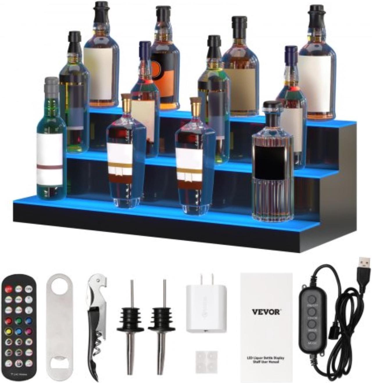 Main image of VEVOR LED Lighted Liquor Bottle Display Bar Shelf RF & App Control 30" 3-Step