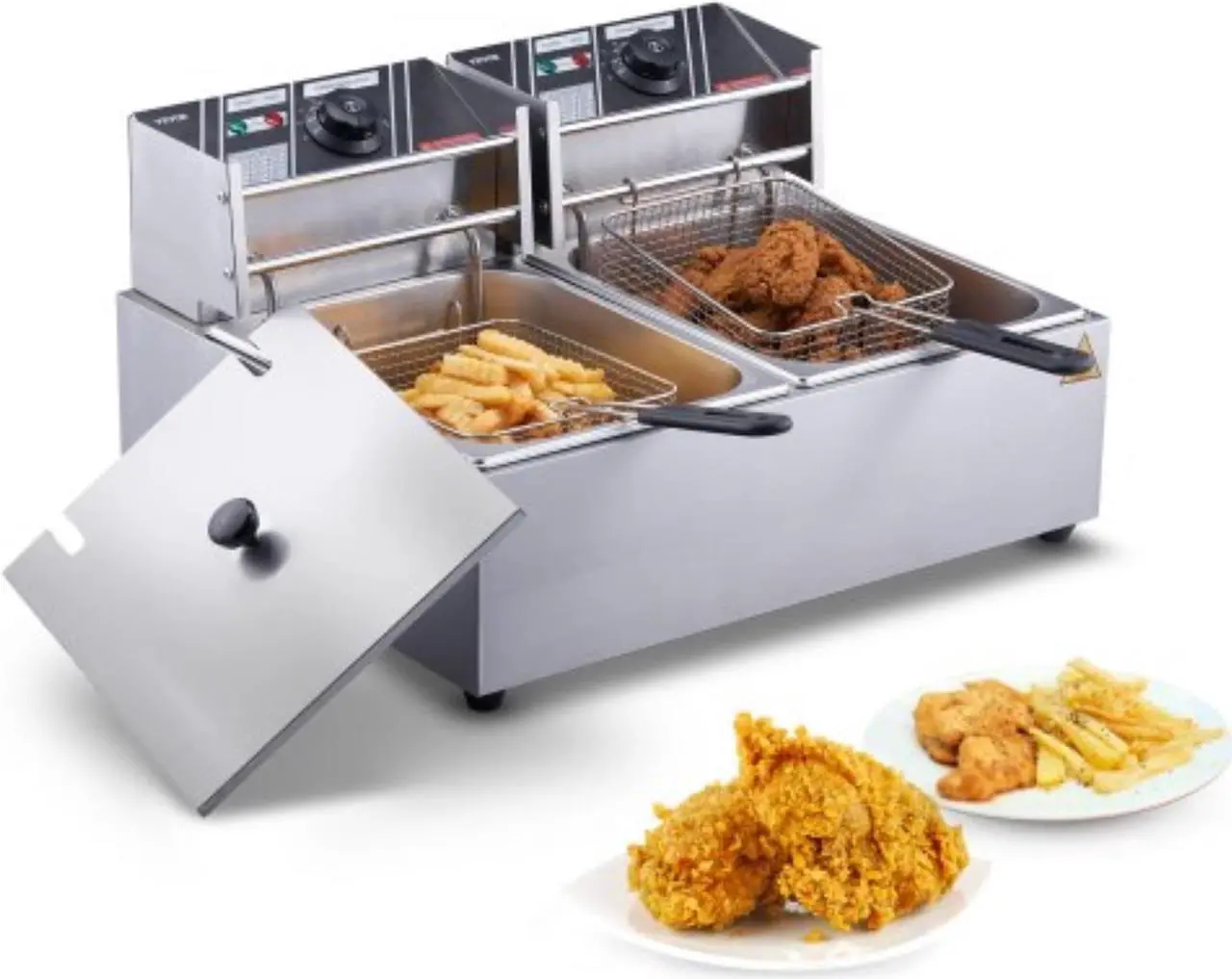 Main image of VEVOR Commercial Electric Deep Fryer Countertop Deep Fryer Dual Detachable Tanks