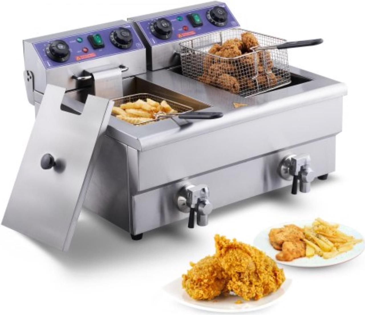 VEVOR Commercial Electric Deep Fryer Countertop Deep Fryer with Dual Tanks 3000W