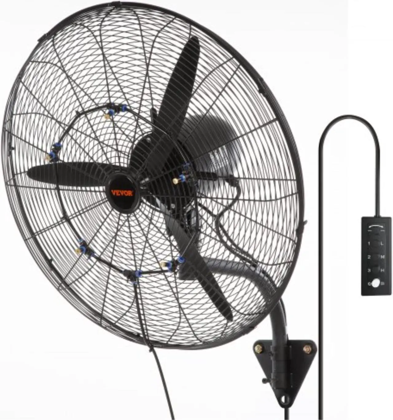 Main image of VEVOR Wall-Mount Misting Fan, 24 Inch, 3-speed High Velocity Max. 7000 CFM, Waterproof Oscillating Industrial Wall Fan, Commercial or Residential for Warehouse, Greenhouse, Workshop, Black, ETL Listed