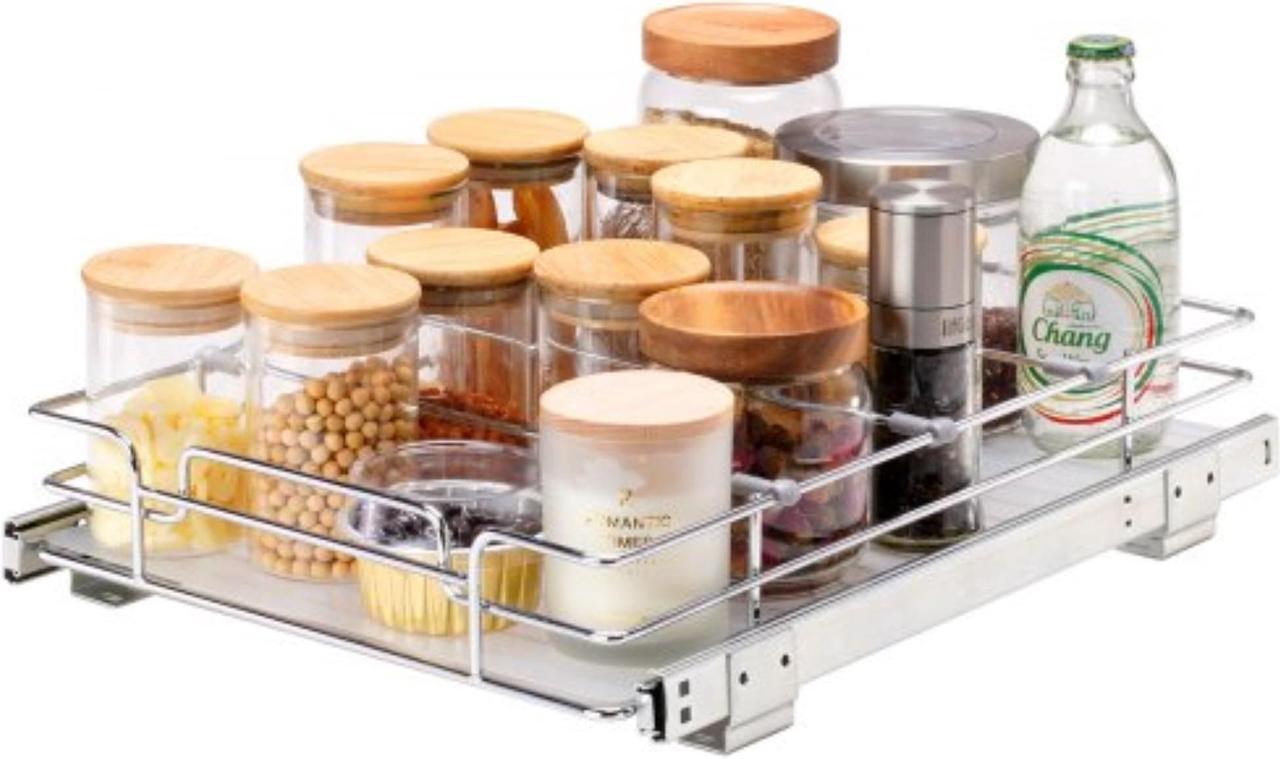 Main image of VEVOR 12"W x 17"D Pull Out Cabinet Organizer, Heavy Duty Slide Out Pantry Shelves, Chrome-Plated Steel Roll Out Drawers, Sliding Drawer Storage for Home, Inside Kitchen Cabinet, Bathroom, Under Sink