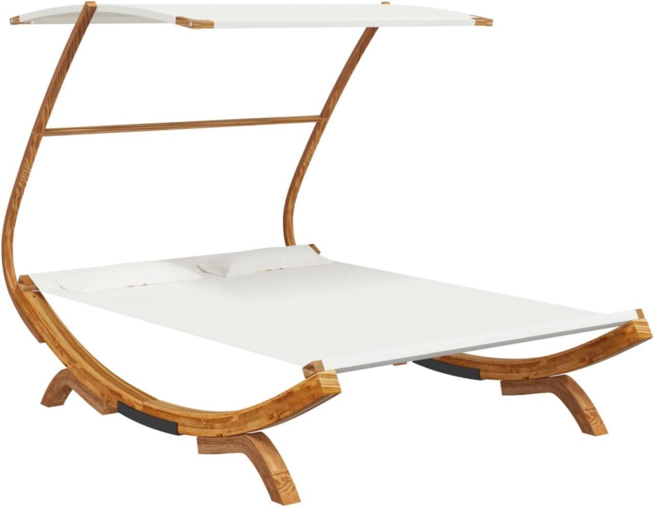 Alt view image 2 of 9 - vidaXL Patio Lounge Bed with Canopy 65"x79.9"x54.3" Solid Bent Wood Cream