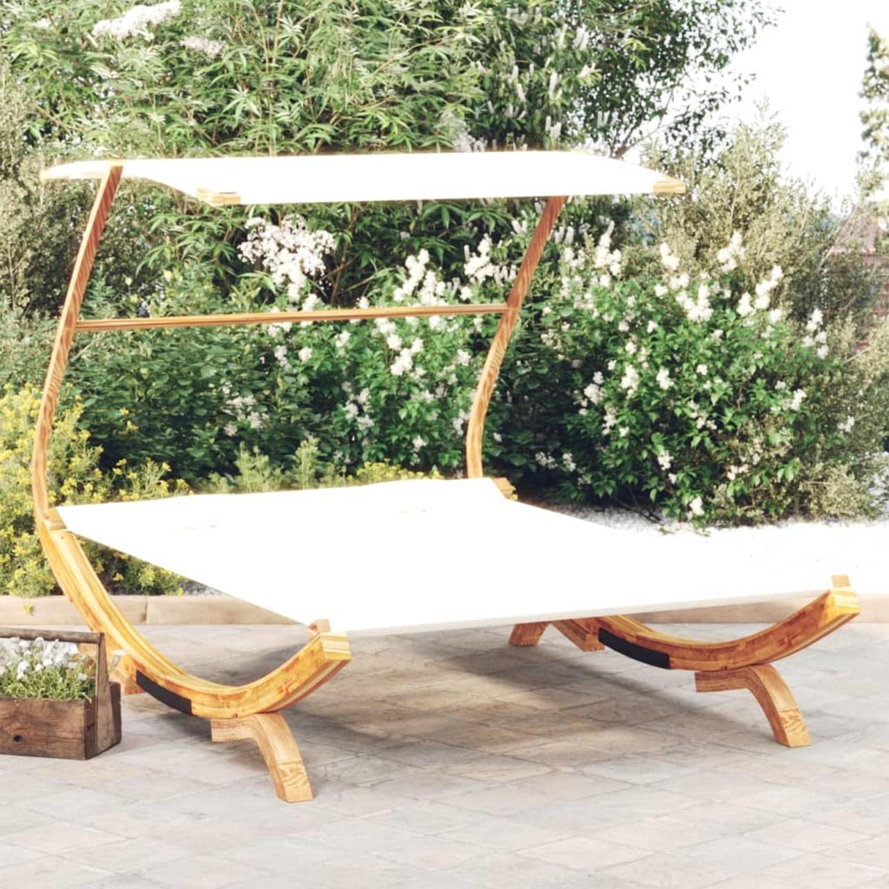 Main image of vidaXL Patio Lounge Bed with Canopy 65"x79.9"x54.3" Solid Bent Wood Cream